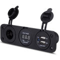 Triple Function Dual USB Charger + Blue LED Voltmeter + 12V Outlet Socket Panel